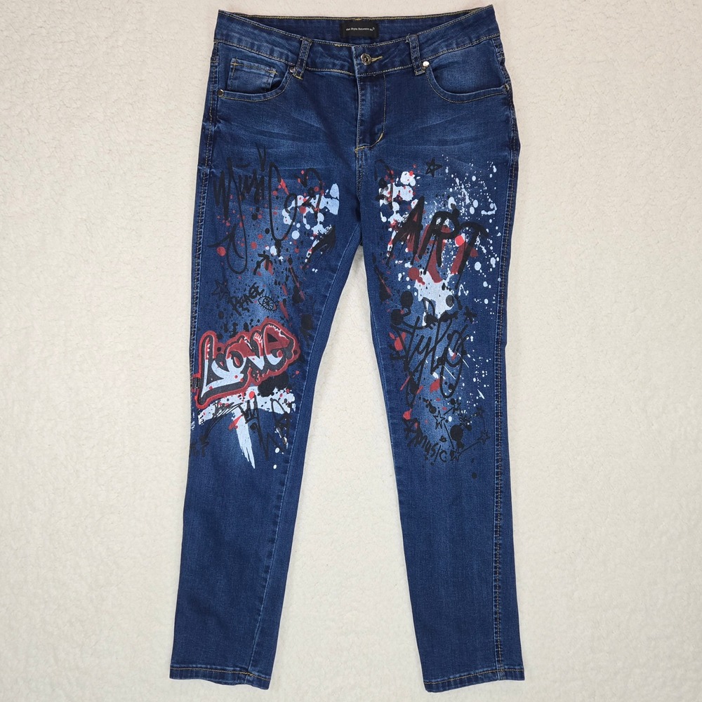 The Style Between Us Womens Graffiti Skinny Jeans Size 9 Streetwear Wearable Art